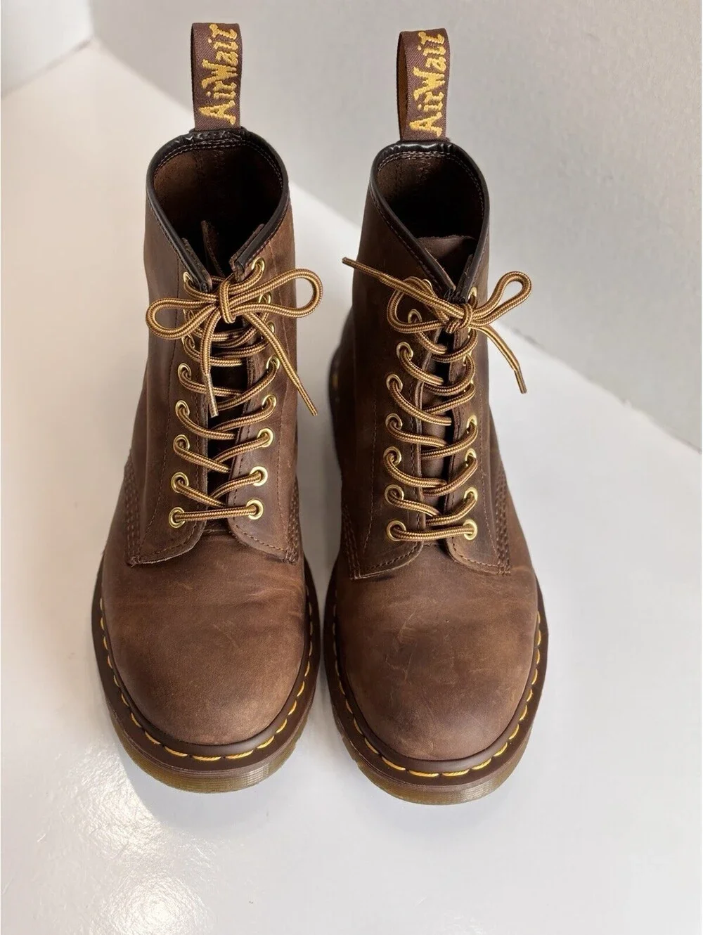 Dr. Martens Crazy Horse Brown Leather Combat Boots Lace-Up Unisex Size W 9/M 8